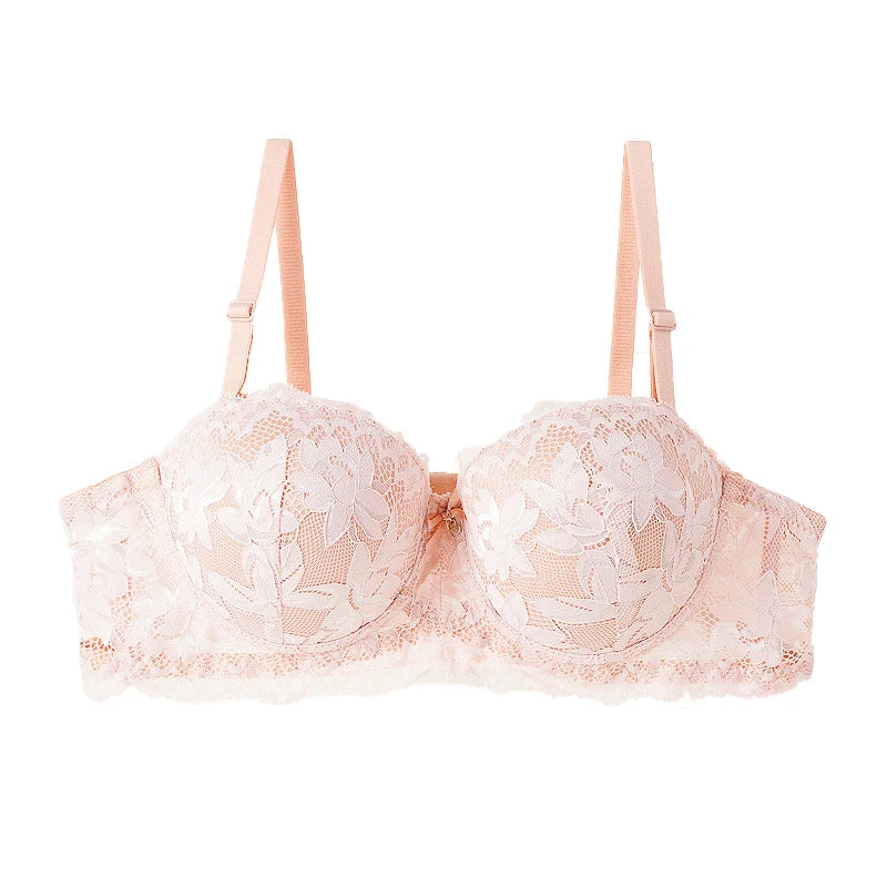 French Lace Half Cup Bra Women's Sexy Thin Top Thick Bottom Underwire Push Up Bra Comfortable Plus Size Bra Lingerie