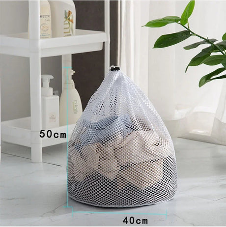 1Pc Drawstring Mesh Laundry Bags Fine/Coarse Mesh Washing Machine Travel Laundry Pouch Soft White Lingerie Storage Clothing Hot