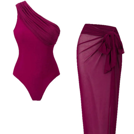 Vintage Purple Long Skirts Swimwear Sets Women One Shoulder Slim Holiday One Piece Swimsuit 2026 Beach Bathing Suit Monokini