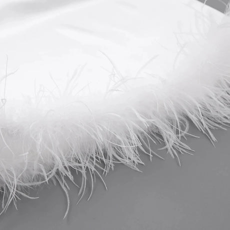 Satin Pajamas With Feathers Sleepwear Women Sets With Pants Black Spaghetti Strap Home Suit White Trouser Suits 2022