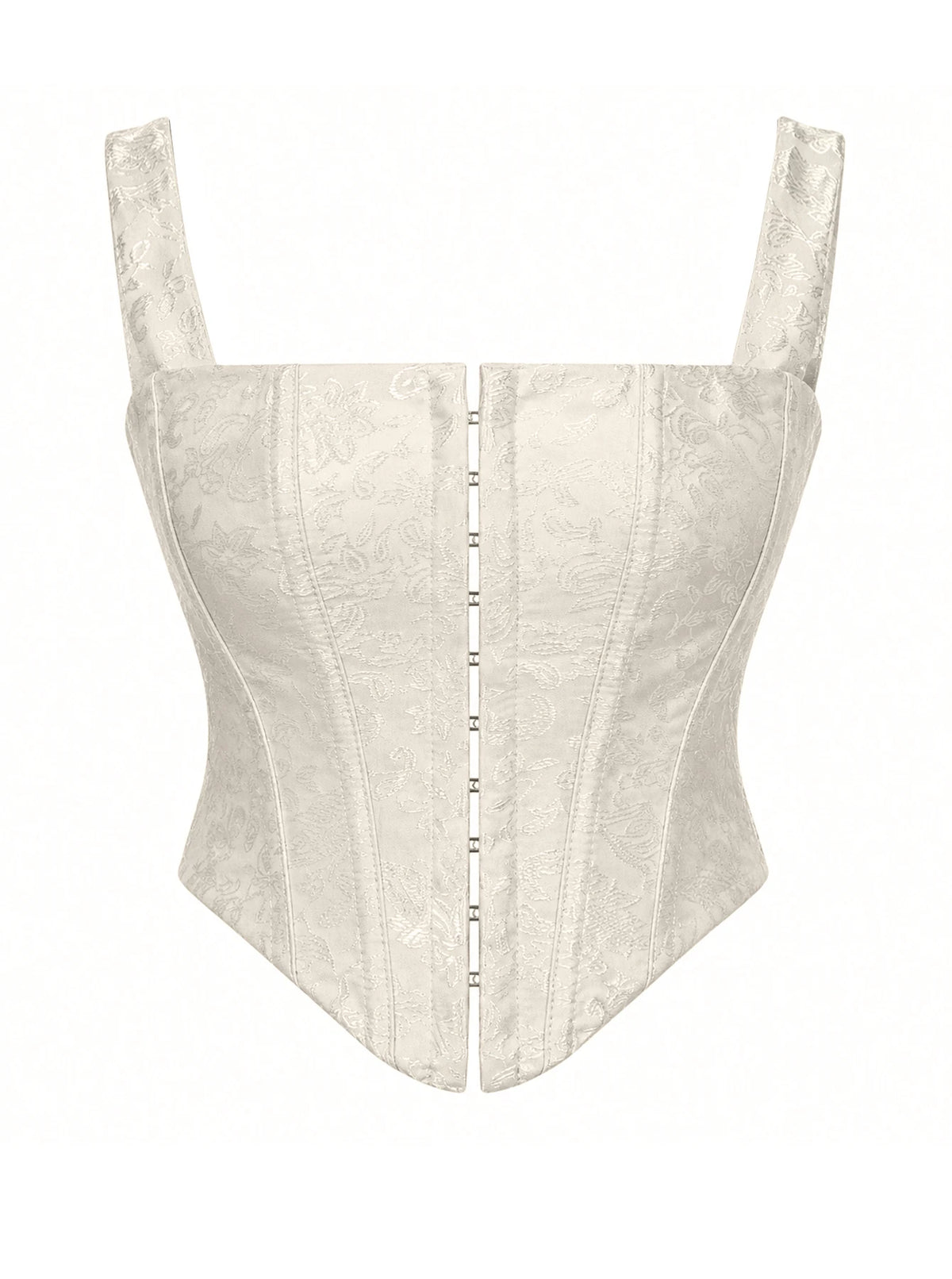 Floral Jacquard Wide Strap Corset Top Front Hook Back Lace Up Square Neck For Women