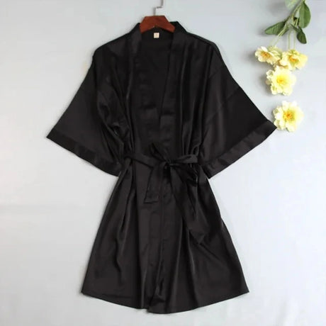 Women Wedding White Bride Robe Morning Gown 3/4 Sleeve Sleepwear Loose Nightgown Female Silk Satin Kimono Bathrobe Lingerie