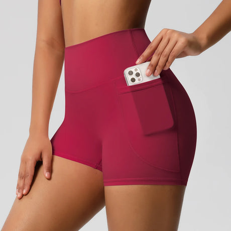 Solid Color Yoga Pants With Pockets Quick Drying High Waisted Gym Push Up Yoga Shorts for Woman Breathable Workout Fitness Short