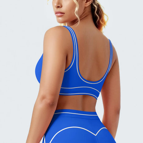 Women's Yoga Bra Vest Fitness Tank Running Workout Gym Top Push Up Padded Soft Slim Contrast Piping Racerback Sports Underwear