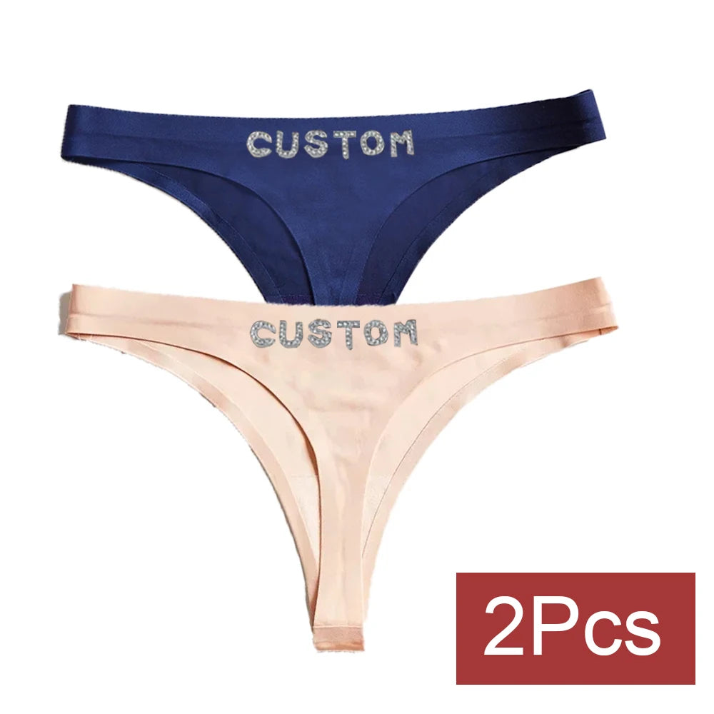 2pack Custom Thong with Name Crystal Letter Customized Thongs Women Underwear G-String Personalize Panties Lingerie Tanga