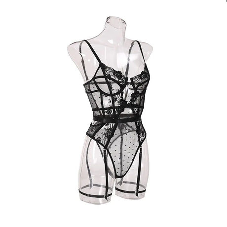 Toucheart Lace Sexy Skinny Babydoll Bodysuit Embroidery Erotic Private Adult Suit Solid Color Patchwork High Waisted Sexy Set