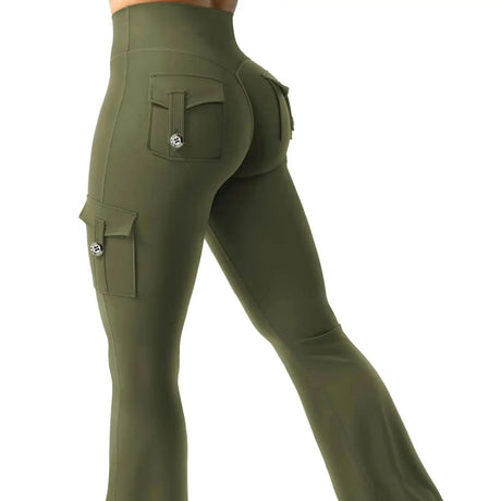 Essential Women's Fitness Pants: High-Waisted Flared Workout Pants with Pockets, Shaping and Tummy-Control Fitness Pants.