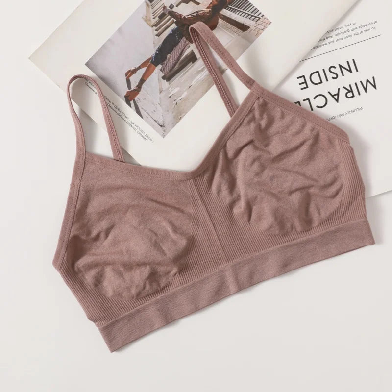 Women Soft Ribbed Bra Knit Wireless Bralette No Pad Camisole Non-Adjustable Thin Strap Lingerie Everyday Lounge Intimates M-L