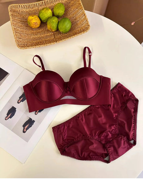 MOYISU Red Push Up Bra Set VS Style Sexy Minimizer Lingerie Wirefree Enhances Small Chest Vintage Retro Zodiac Gift Panty & Ste