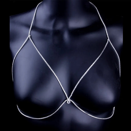 Stonefans Sexy Rhinestone Bra Body Belly Chain Summer Bikini Top Jewelry Beachwear Harness Necklace Inner Mesh Chest Chains Gift