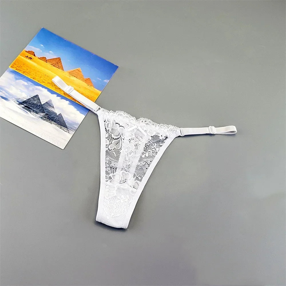 3PCS Adjustable Sexy Transparent Thong Panties Women Lace Underwear Low Waist Female T-back String Underpants