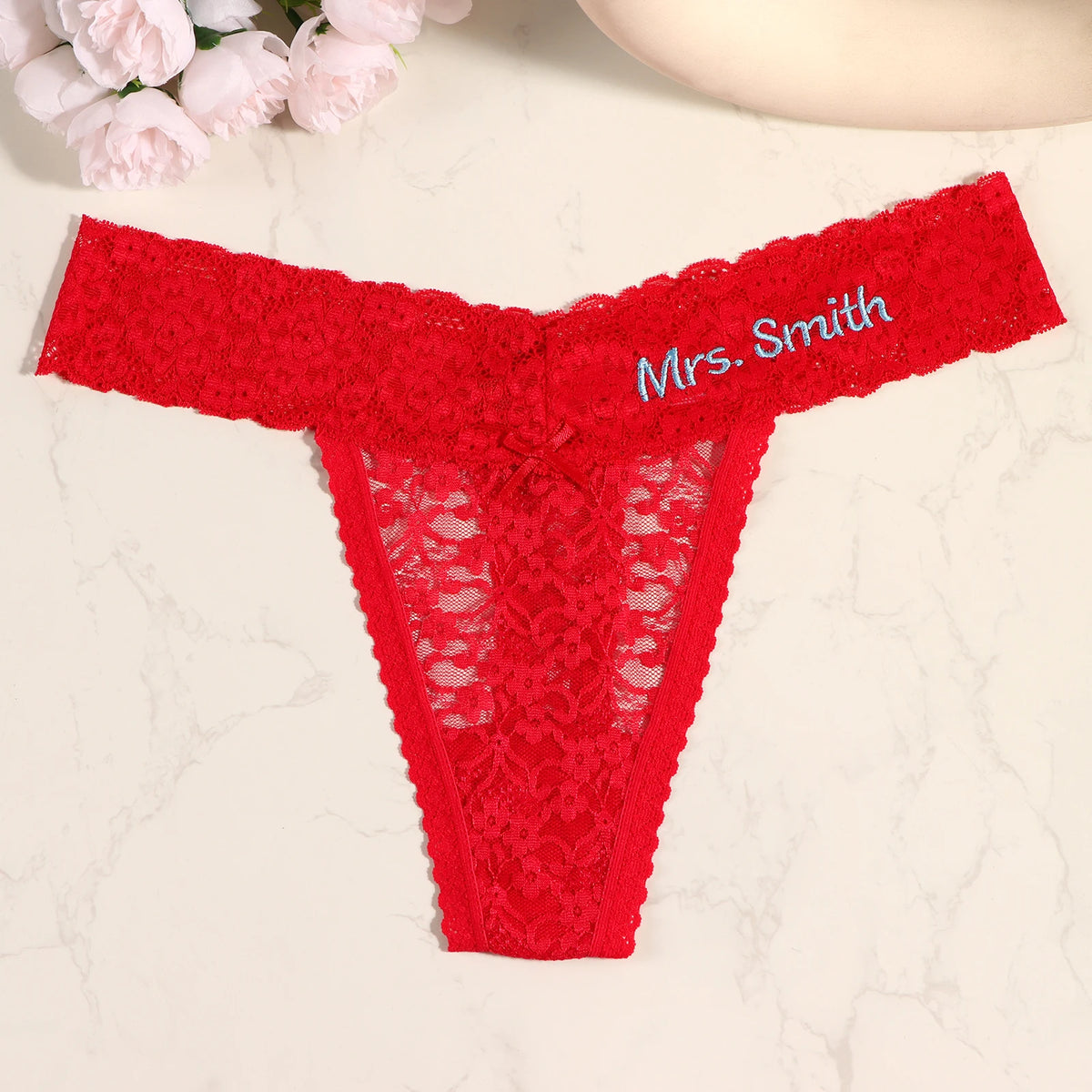 Custom Embroidered Name Lace Panties for Women Personalized Letter Bridal Underwear Wedding Honeymoon Gift