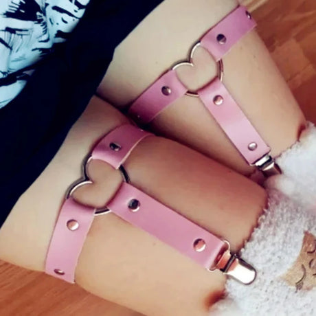 1pc/2pc Punk Metal Tassel Pendant Pink PU Leather Choker Collar Sexy Spiked Neck Strap Clavicle Men Necklaces for Women Gothic