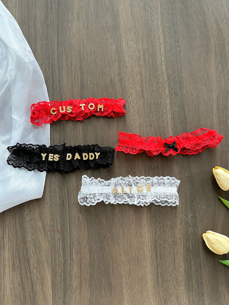 Women Custom Name Bow Leg Ring Sexy Personalized Name Lace Garter Leg Loop Wedding Garters Bridal Cosplay Thigh Ring Lovers Gift
