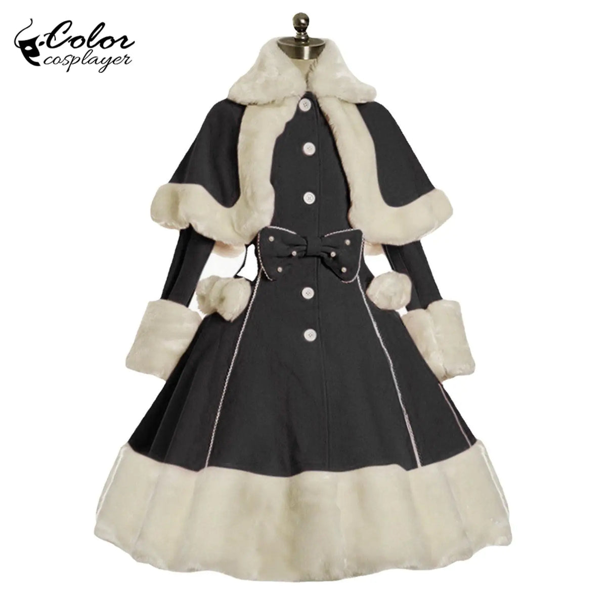 Thicken Christmas Dress Xmas Cloak Princess Cosplay Costume Red Winter Dress Women Long Sleeved Gown Furry Anime Role Outfit