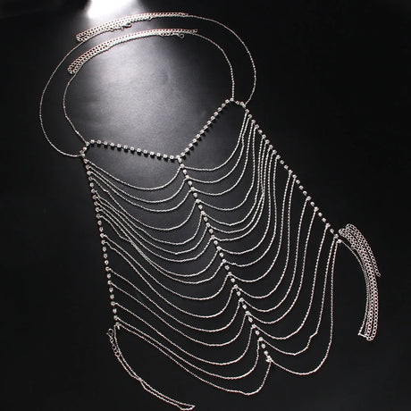 Rave Harness Rhinestone Multilayer Chest Chain for Women Nightclub Sexy Outfit Crystal Body Chain Jewelry Dress Accessories
