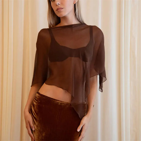 Sheer Poncho Top for Women Asymmetrical Mesh Shawl Wraps See Through Chiffon Capelet Evening Dress Wedding Cover Up