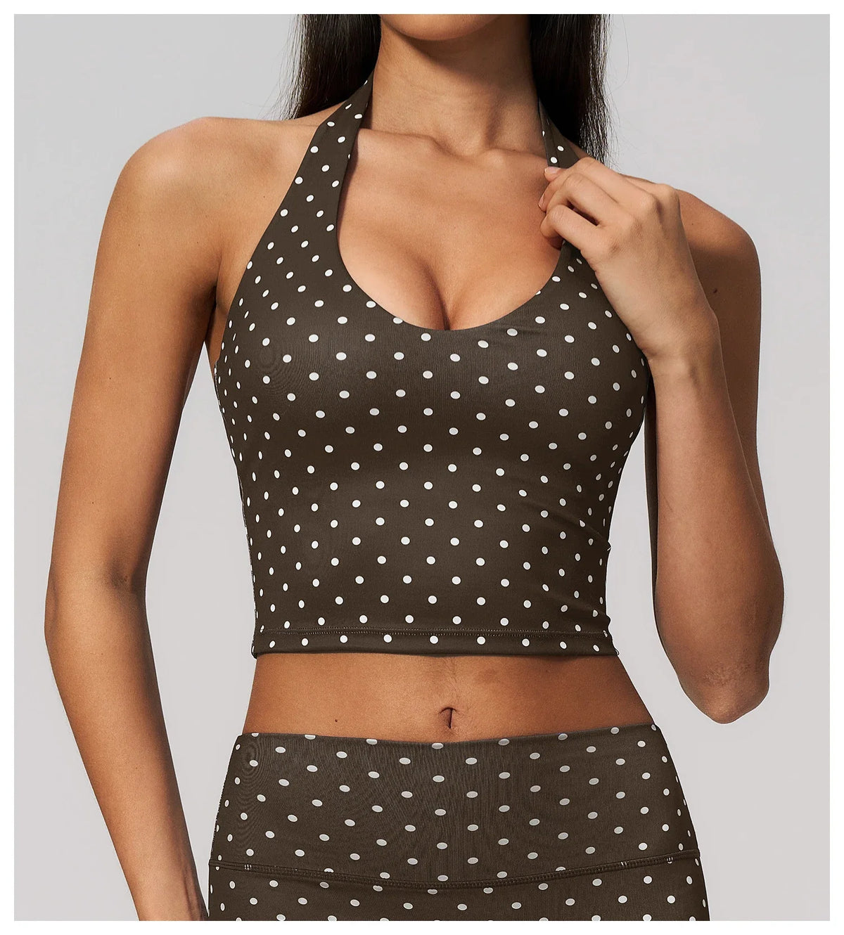 2026 New Polka Dot Halter Neck Sports Bra Deep V Backless Yoga Top Women's Gym Workout Tank Pilates Training Activewear Vest