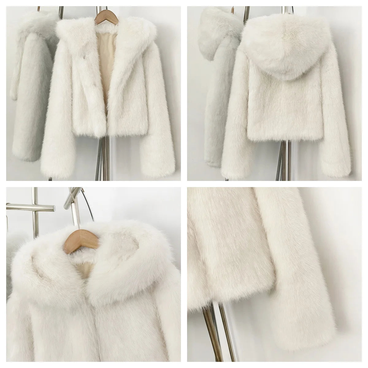 Women's Faux Fur Jacket White Mountain Fashion Hooded Cropped Faux Fur Coat Women Fluffy Women's Plush Coat Girls Hot Overcoat