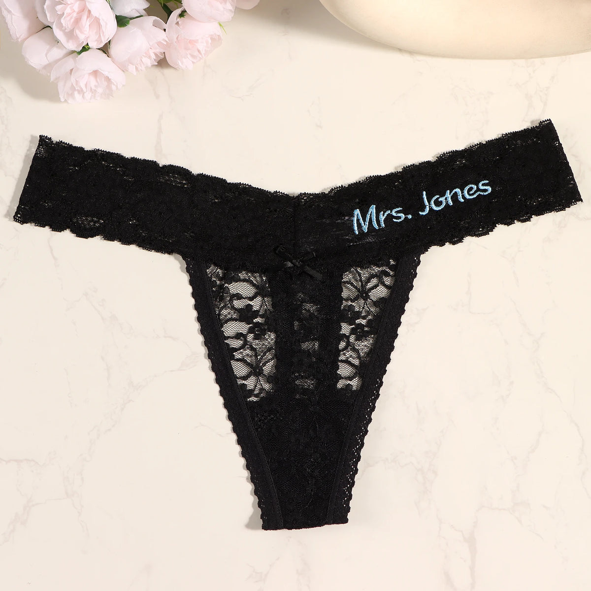 Custom Embroidered Name Lace Panties for Women Personalized Letter Bridal Underwear Wedding Honeymoon Gift