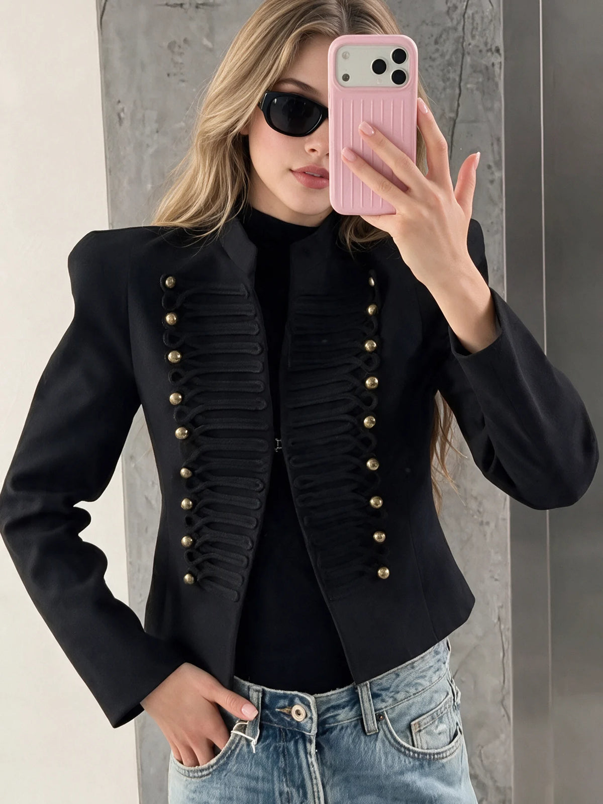 Women Vintage Slim Jacket Spring Women Trends Elegant Napoleon Jackets Ladies High Street Chic Shoulder Padded Blazer