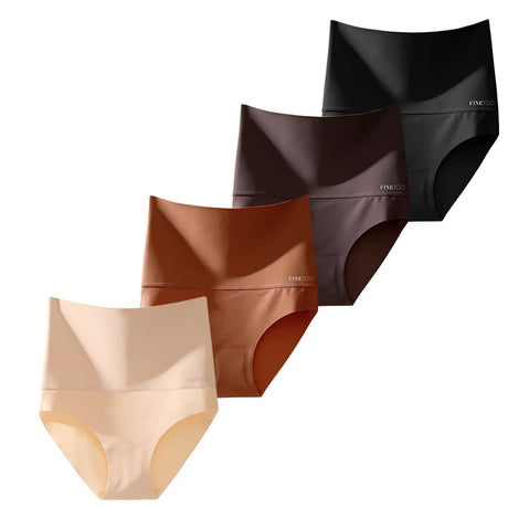 FINETOO 4Pcs Women High Waist Seamless Tummy Control Underwear FINETOO Anti-Slip Shapewear Panties Soft Stretchy Body Shaper Briefs No Show Slimmer Underpants for Postpartum Everyday Outfit S-3XL