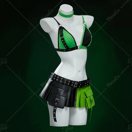 MEOWCOS Women's Anime Top Coat Skirt Set with Choker and Belt Halloween Cosplay Costume