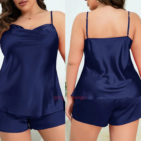 Lady Summer Chemise Pajamas Suit Night Outfit Big Size 4XL 5XL Sexy Women Satin Nightwear New Sleepwear Cami&shorts 2Pcs Pyjamas