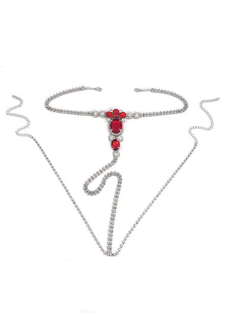 Ruby rhinestone body chain, underwear chain, fashionable nightclub, elegant and sexy bikini