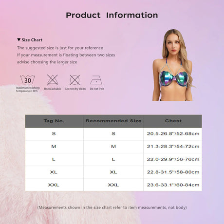 Women Shiny Bikini Bra Top Halter Neck Sheel Mermaid Swimwear Bead Chains Padded Bra Swim Tops Hawaii Beach Party Bathing Suit