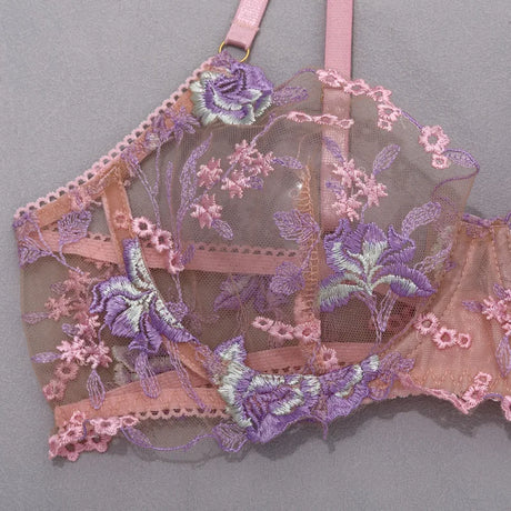 Diccvicc Floral Lingerie Embroidery Transparent Sexy Lace Women Underwear Bra Thong Exotic Apparel Erotic Outfits Intimate Set