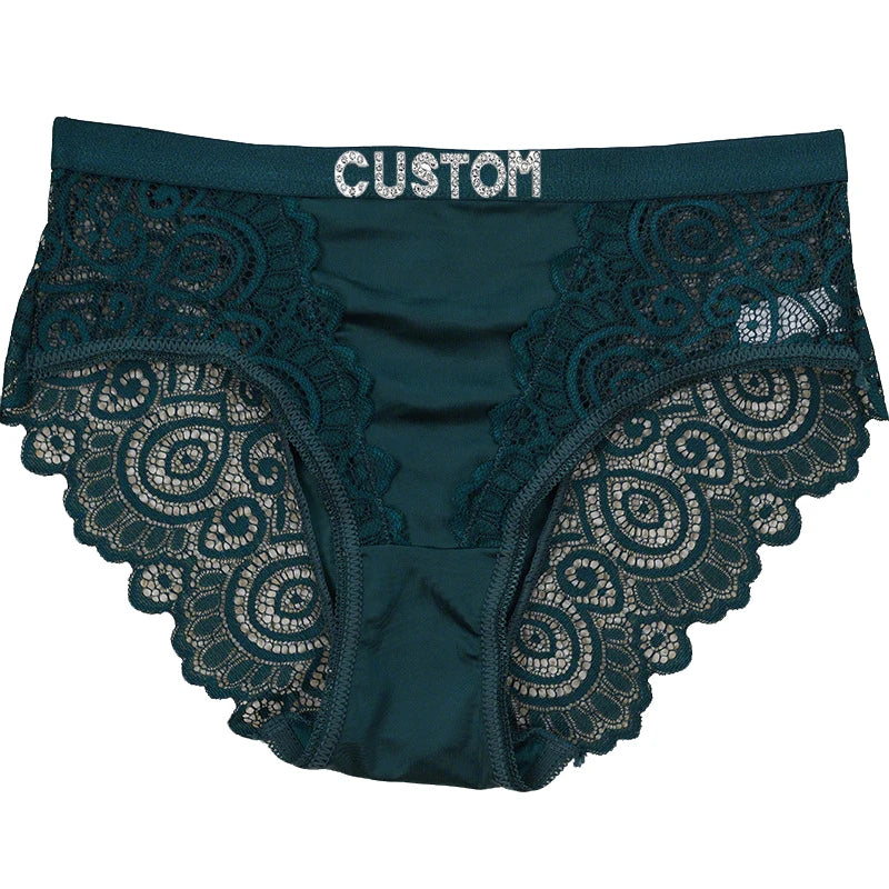 DIY Name Thong with Lace Silver Crystal Letters Hot Custom Thong Name Lace String Customized Women Underwear Personalized Gift