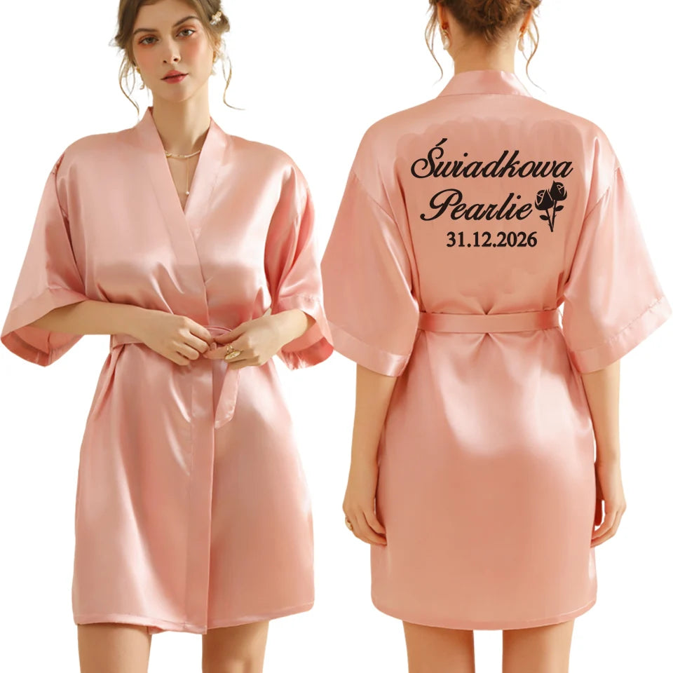 Personalized Robe for Bride Bridesmaid with Name and Date Birthday Party Gown Add Any Text Bathrobe - Customizable Gifting