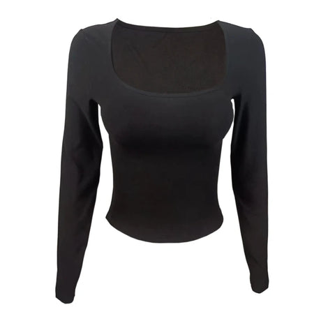 Long Sleeve T-shirt Slim Tops Sexy Woman Clothing Square-Cut Collar Close-fitting Tee Shirt Street Wear Fall 2025 New 2523