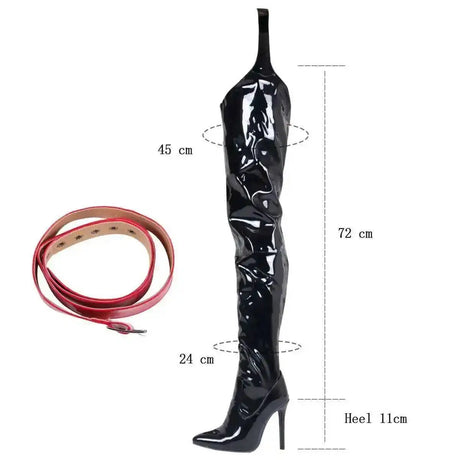 White Sexy Stiletto Heel Belt Buckle Over The Knee Boots Big Size 41-46 Pu Leather Thigh High Boots Shoes