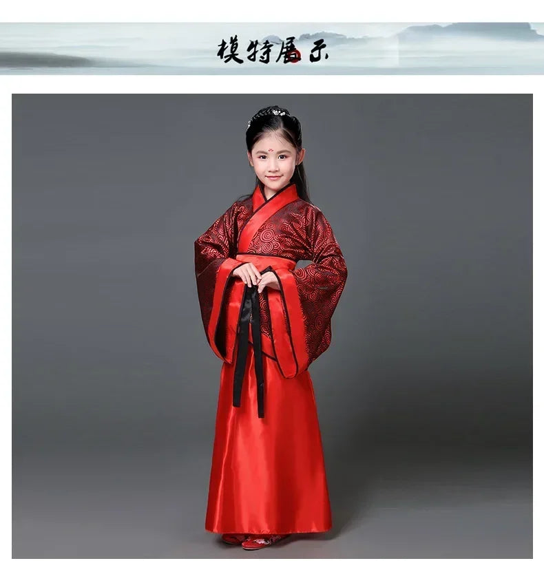 chinese Folk Dance new year clothes traditional hanfu for girls kids dragon dress ancient Stage Carnival costume Clothing skirt