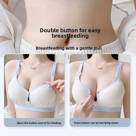 Double Buckle Nursing Bra Anti-sagging Breathable Pregnancy Bralette Pure Cotton Comfortable Nursing Bralette for Breastfeeding
