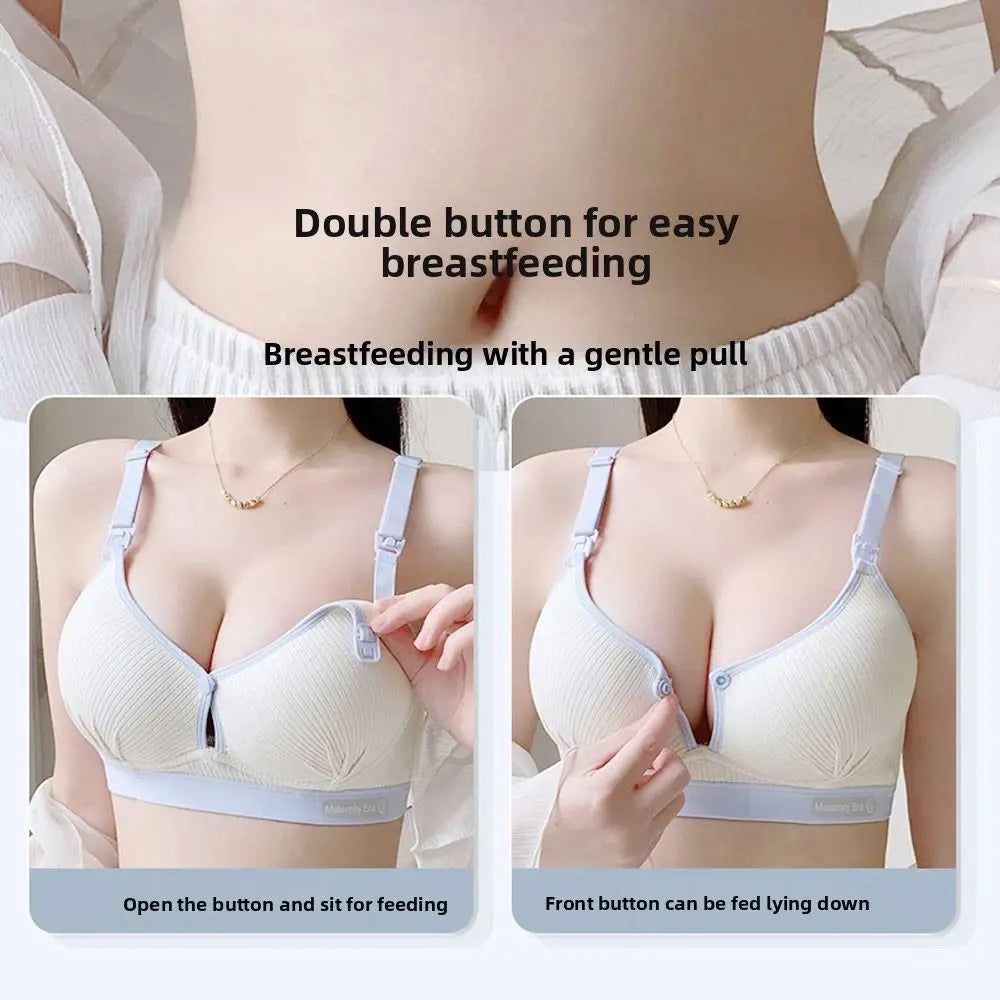 Double Buckle Nursing Bra Anti-sagging Breathable Pregnancy Bralette Pure Cotton Comfortable Nursing Bralette for Breastfeeding