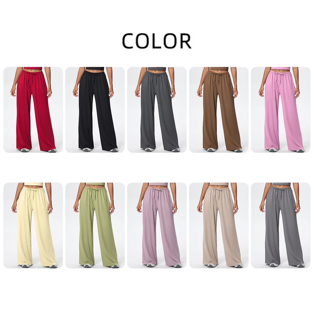 Women Quick Drying Wide Leg Yoga Pants Loose Yoga Pants High Waist With Pockets Fitness Sport Gym Workout Drawstring Full Length