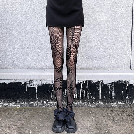 New Goth Lolita Cosplay JK Girls Tights Women Sexy Retro Gothic Kawaii Cross Print Club Stockings Nylon Socks Fishnet Pantyhose