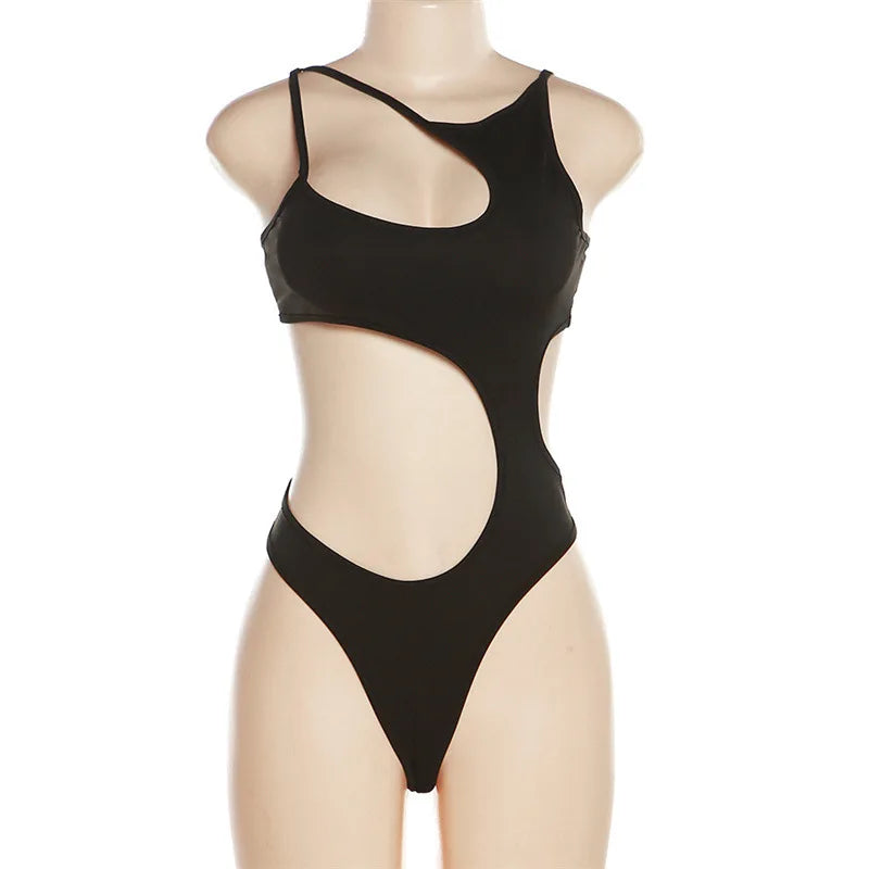 Hollow Out Bodysuit Asymmetrical One-pieces Body Feminino Low Cut Lingerie Sexy Tops Women Rave Outfit Bustier Lenceria Femenina