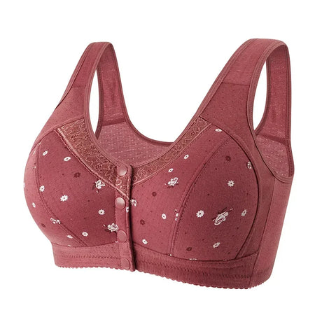 FallSweet Front Closure Cotton Bra for Women Plus Size Seamless Wireless Sports Bras Thin Underwear for Middle-Aged & Elderly