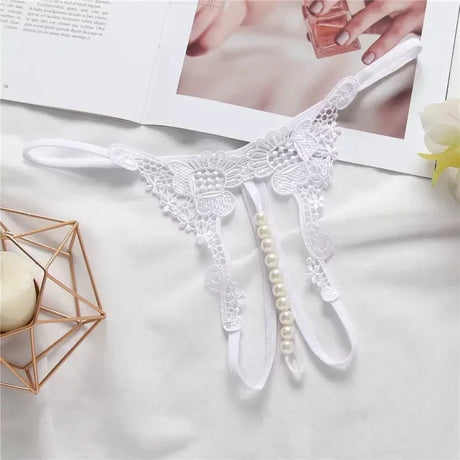 Women's panties Women's Sexy Transparent Thong Underwear Hollow out Pearl Massage Open File T-shaped Thin Embroidered Perspectiv