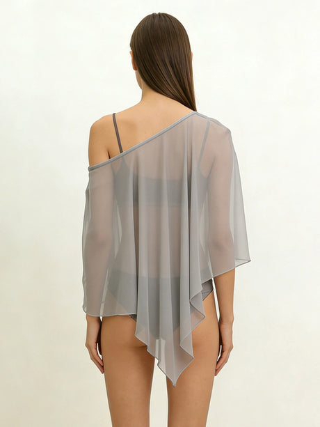 Sheer Poncho Top for Women Asymmetrical Mesh Shawl Wraps See Through Chiffon Capelet Evening Dress Wedding Cover Up
