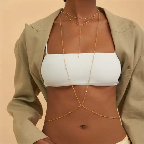 Simple Multilayer Rhinestone Back Chain Necklaces for Women Sexy Metal Shiny Crystal Bikini Waist Chain Body Chain Jewelry Gifts