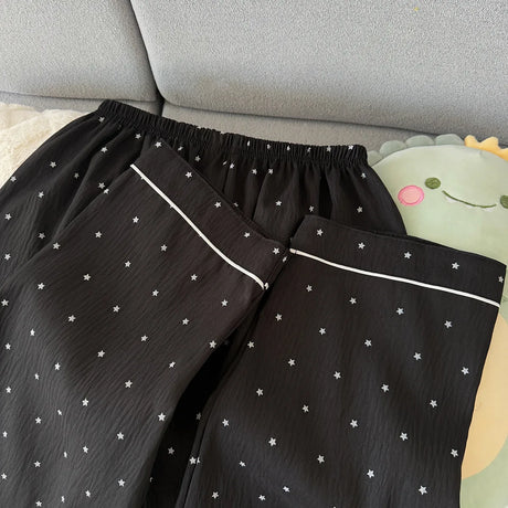 Spring and Autumn Large Black Pajama Women's Long Sleeve Set Sweet Cardigan High End Home Clothes Ladies Nightwear Star Print