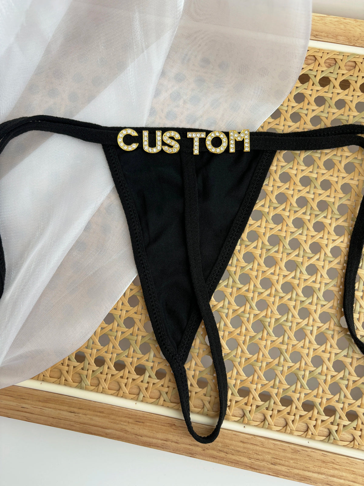 Personalized Custom Rhinestone Letter Name Low Waist Strap Thong G-String Tanga Underwear Bikini Wife Girlfriend Custom Gift