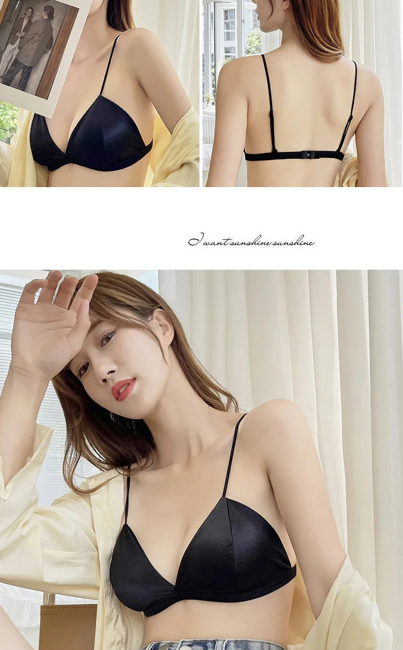 Women's French Style Bra Girl Wrapped Chest Adjustable Shoulder Strap Single Buckle Satin Sexy Tube Top Underwear Lingerie