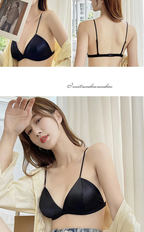 Women's French Style Bra Girl Wrapped Chest Adjustable Shoulder Strap Single Buckle Satin Sexy Tube Top Underwear Lingerie