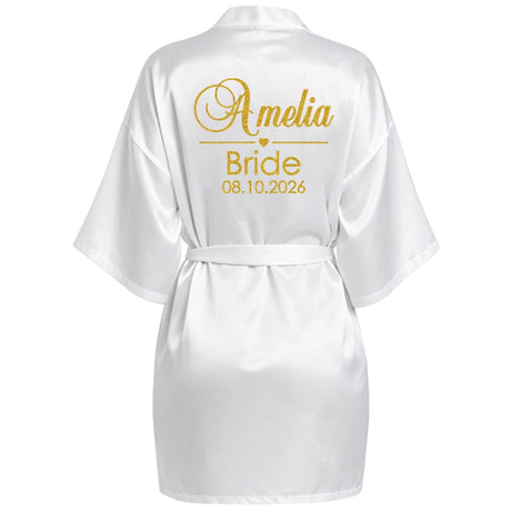 Customized Name Date Wedding Bathrobe Faux Silk Bridal Robe Bride Bridesmaid Wedding Robes Woman Bachelorette Hen Party